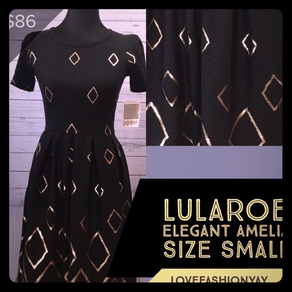 LuLaRoe Dresses & Skirts - NEW Elegant Amelia Small Black Shiny Gold Dress